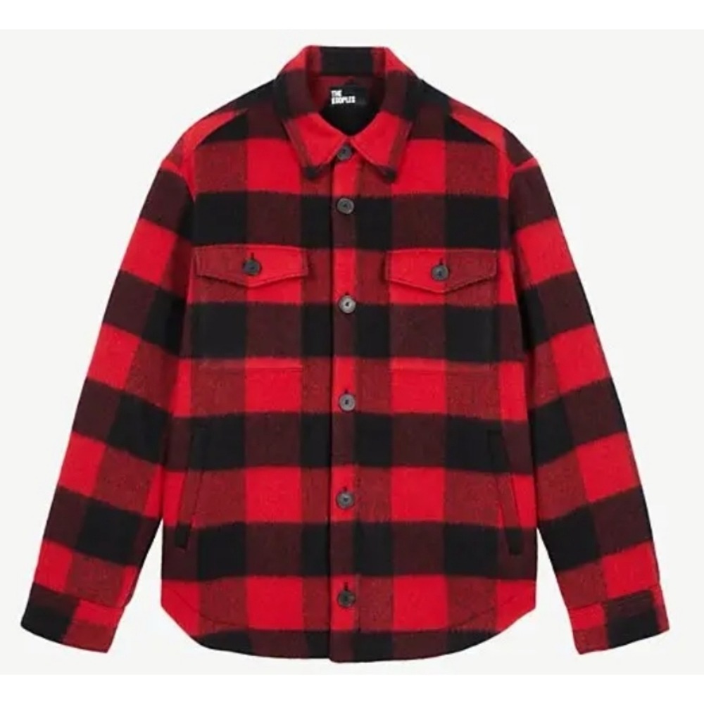 The Kooples NEW Red Black Buffalo Plaid Wool Blend Shirt‎ Jacket Men's Size XL
